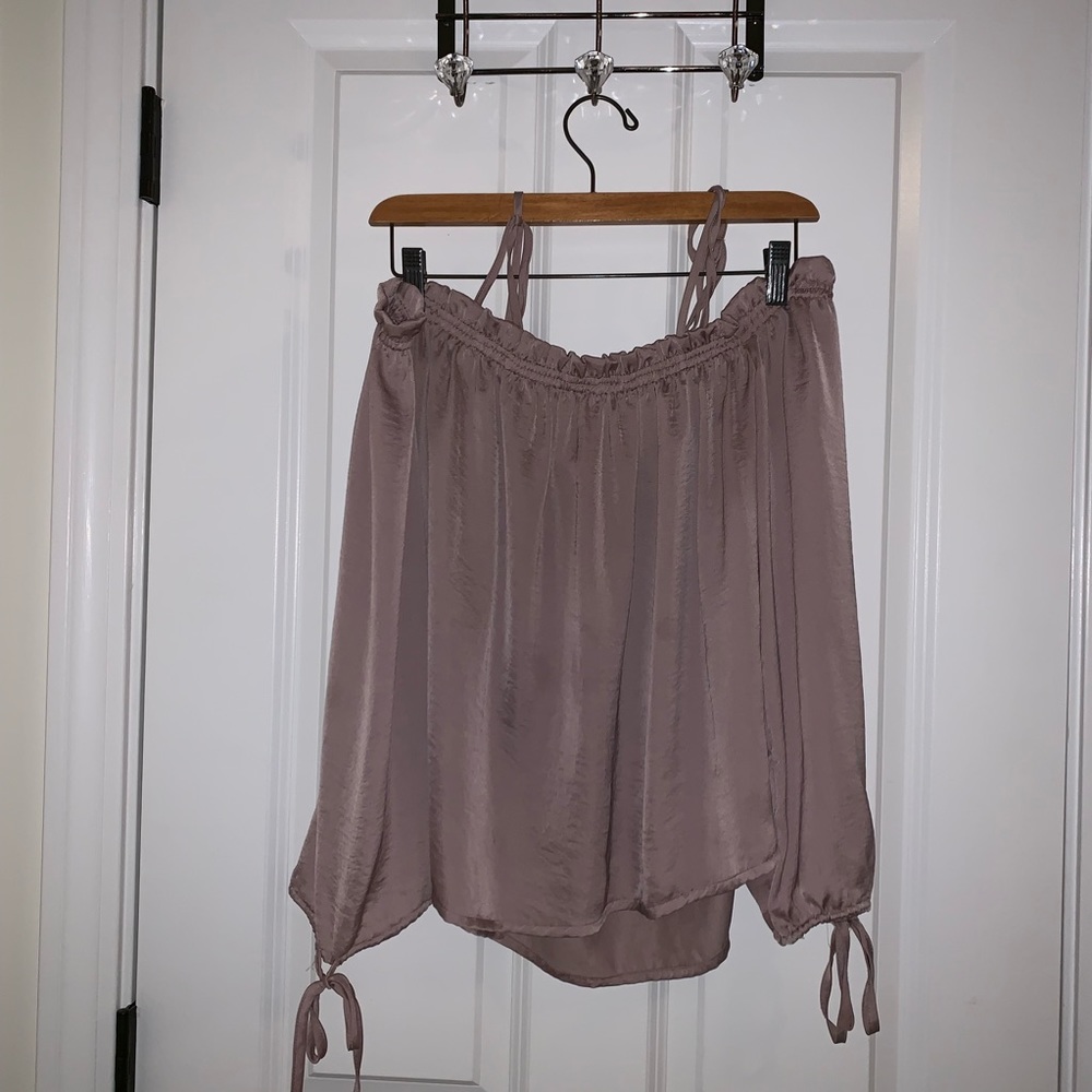 L.A Hearts off the shoulder purple satin blouse.